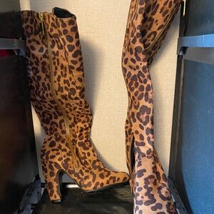 Knee high leopard boots
